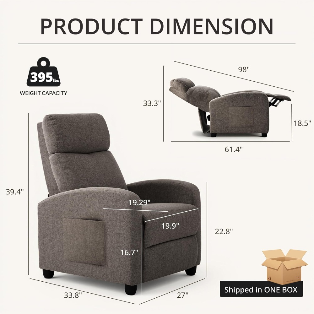 Home Cinema Chairs - Modern Manual Push Back Recliner Chair,